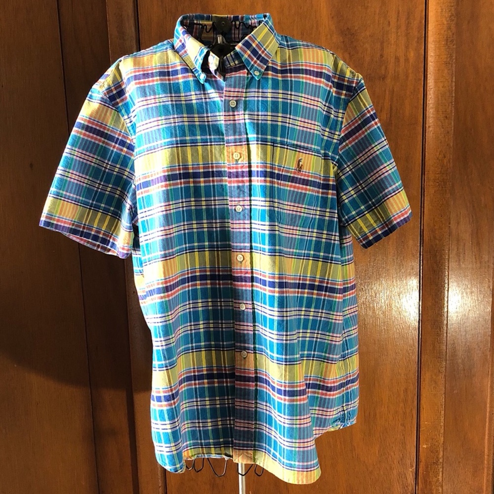 Ralph Lauren Turquoise Plaid Short Sleeve Shirt